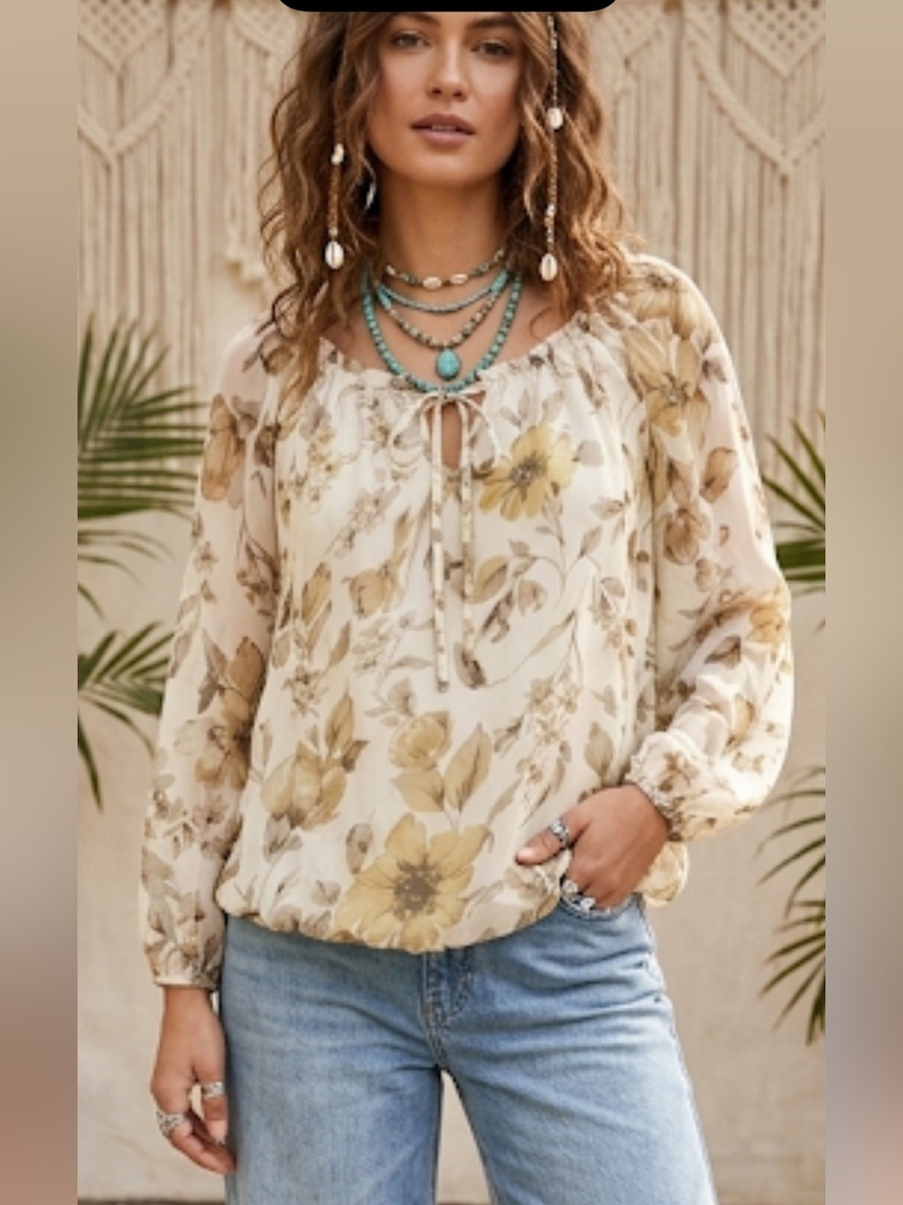 Italian Silk blouson, elastic hem, ruffled crew neck lined top |med - Rosemarine